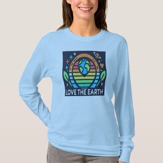 アースデイ長袖地球に優しアースラブ Tシャツ (正面)