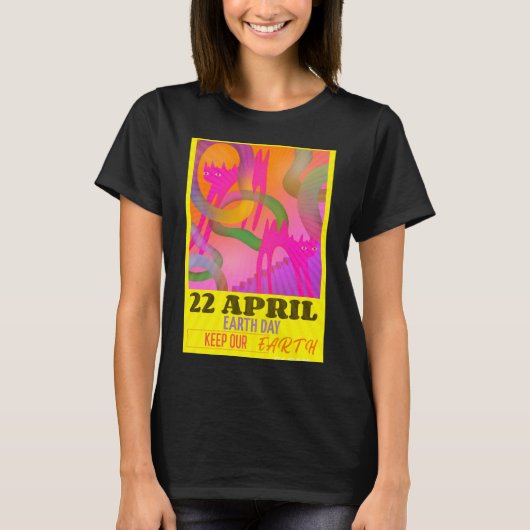 アースデイTシャツのためのモダンな抽象ネオンアート Tシャツ (正面)