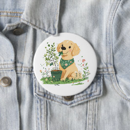 アースデー ゴールデンレトリバー 犬 ガーデニング 缶バッジ