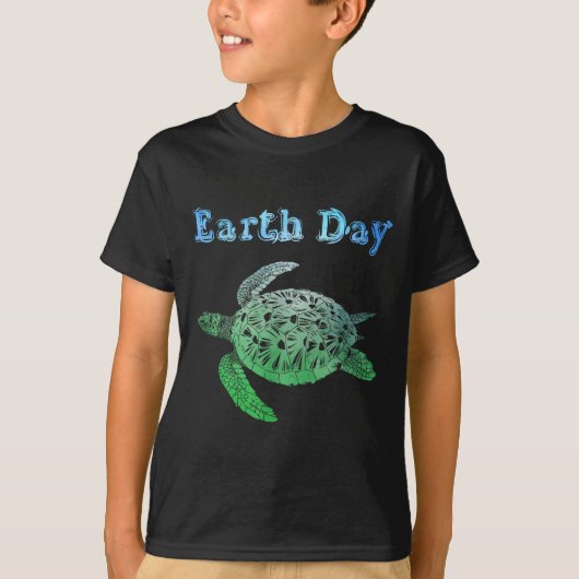 アースデー シンボル 海ガメ Tシャツ (正面)