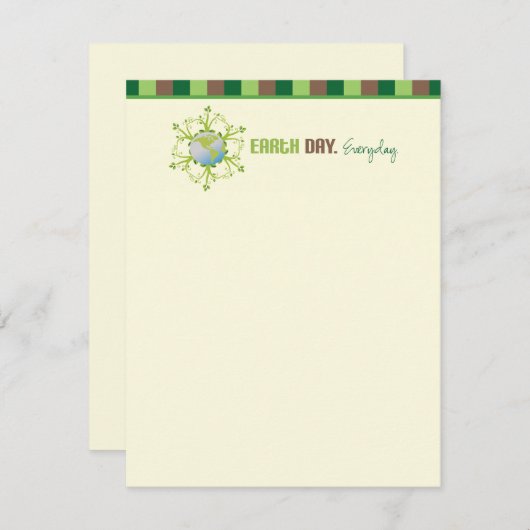 "アースデー。 毎日"。 平らなメッセージカード ノートカード (正面/裏面)