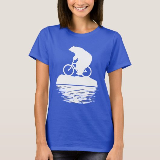 アースデー: 白くまの自転車の女性のTシャツ Tシャツ (正面)