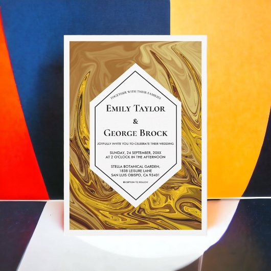 アーストミニマルーン金ゴールドテラコッタアート結婚ズ 招待状