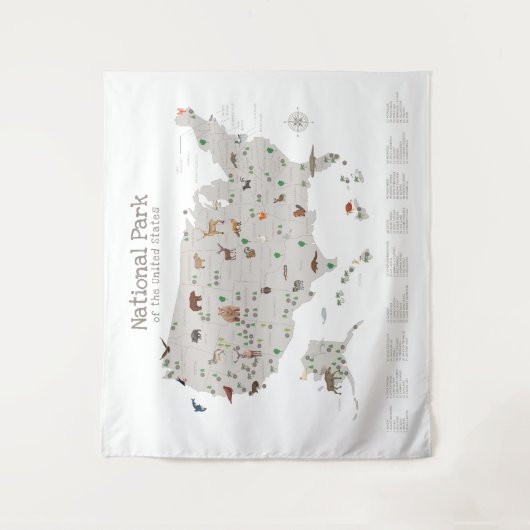 アーストーナショナルパークマップウッドランド子供部屋 タペストリー (正面)