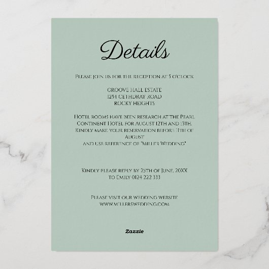 アーストーネお洒落ブルー金ゴールドモノグラム結婚ズ 箔招待状 (裏面)