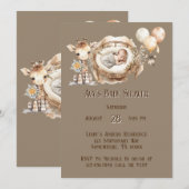 アーストーネ生まれたばかりのキリン気球ボーイベビーシャワー 招待状 (正面/裏面)