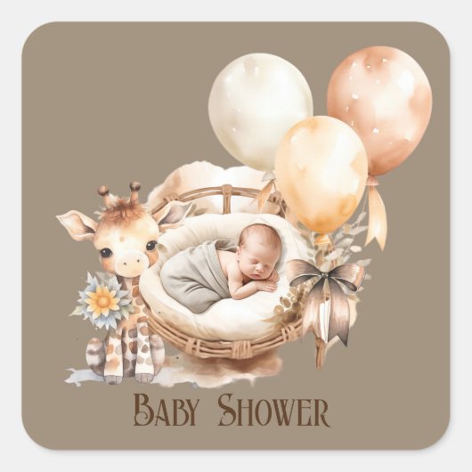 アーストーネ生まれたばかりのキリン風船ベビーシャワー スクエアシール (正面)