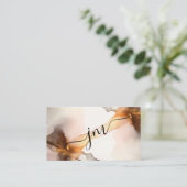 アーストーンおよび金ゴールド抽象芸術水彩モノグラム 名刺 (スタンド正面)