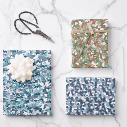 アーストーンと青カモフラージュデザイン ラッピングペーパーシート (正面)