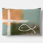 アーストーンのクロスと魚のミニマリスト芸術 アクセサリーポーチ (正面)