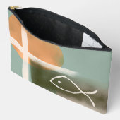 アーストーンのクロスと魚のミニマリスト芸術 アクセサリーポーチ (見開き)