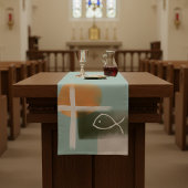 アーストーンのクロスと魚のミニマリスト芸術 ショートテーブルランナー