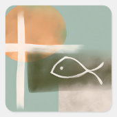 アーストーンのクロスと魚のミニマリスト芸術 スクエアシール (正面)