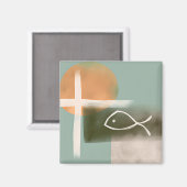アーストーンのクロスと魚のミニマリスト芸術 マグネット (正面/裏面)