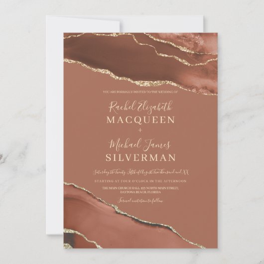 アーストーンテラコッタ金ゴールドアゲートマーブル結婚ズ 招待状 (正面)