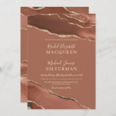 アーストーンテラコッタ金ゴールドアゲートマーブル結婚ズ 招待状 (正面/裏面)