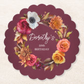 アーストーンバーガンディ秋花50誕生日 ペーパーコースター (正面)
