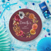 アーストーンバーガンディ秋花90誕生日 ペーパープレート (パーティー)