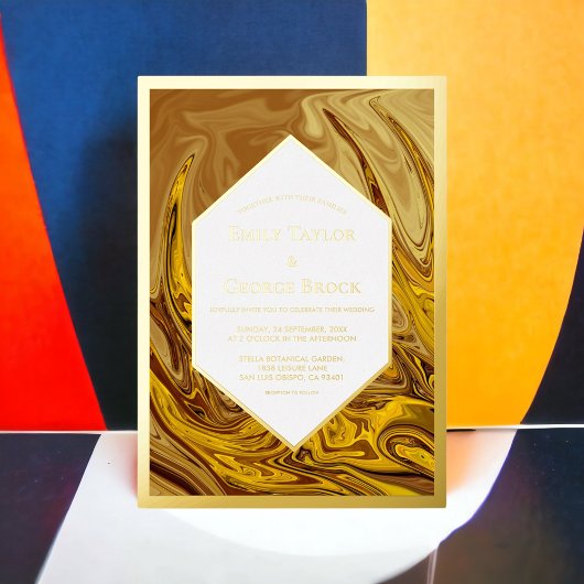 アーストーンミニマルテラコッタアートの結婚金ゴールド 箔招待状