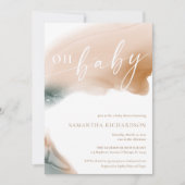 アーストーンモダンティール(緑がかった色)ベージュタンOHベビーシャワー 招待状 (正面)
