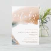 アーストーンモダンティール(緑がかった色)ベージュタンOHベビーシャワー 招待状 (スタンド正面)