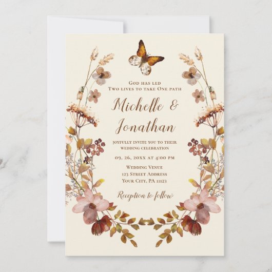 アーストーンワイルドフラワーズリース結婚クリスチャン 招待状 (正面)