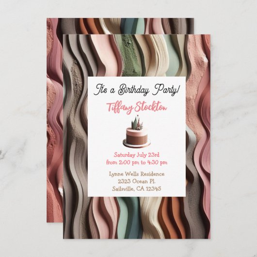 アーストーン波打ち波誕生日招待状 招待状 (正面/裏面)