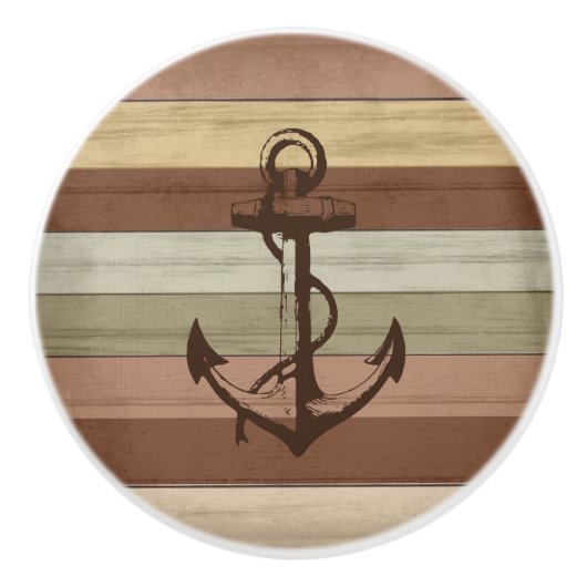 アーストーン色の木航海ののストライプいかり セラミックノブ (正面)