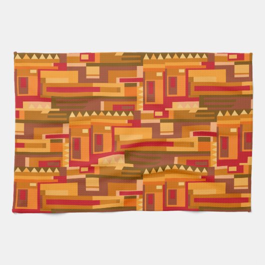 アーストーン赤いオレンジ色の茶色の抽象芸術パターン キッチンタオル (横)