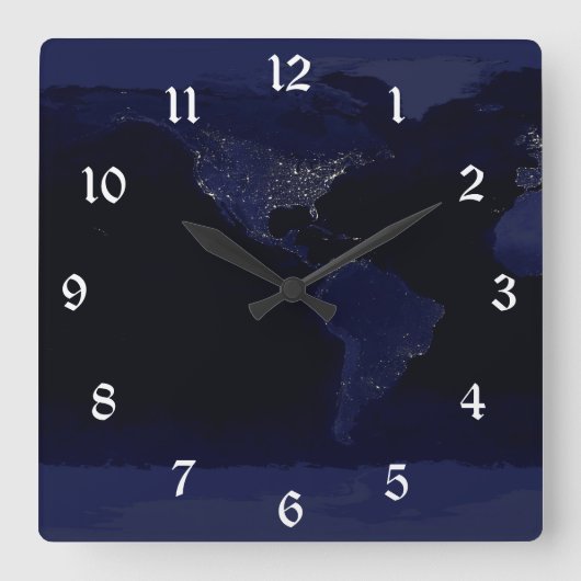 アースフロム宇宙アットナイトパノラマ スクエア壁時計 (正面)