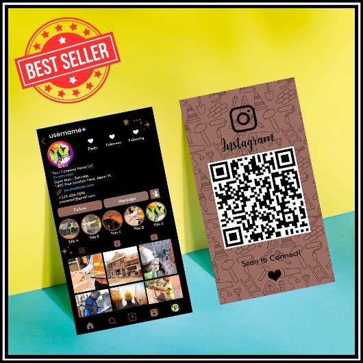 アースブラウンの頑丈な建設業向けInstagram QR 名刺
