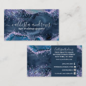 アースブルーエレガントアゲートグリッター大理石ウォーターカラー 名刺 (正面/裏面)