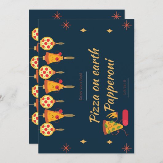 アースペパロニ招待カードのピザ 招待状 (正面/裏面)