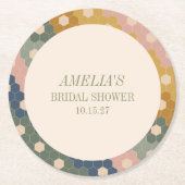 アースボヘミアチック ヴィンテージ カスタム ブライダルシャワー ラウンドペーパーコースター (正面)