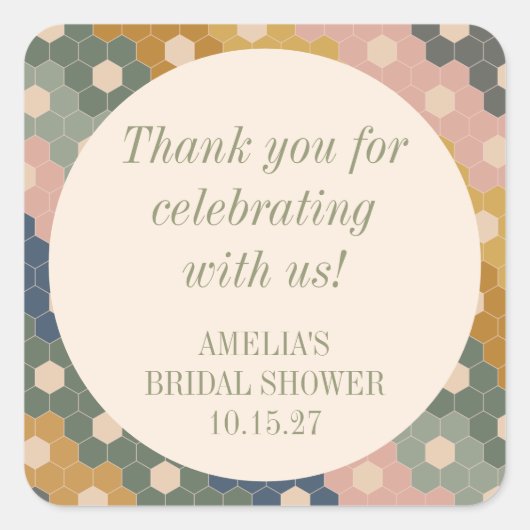 アースボヘミックヴィンテージ カスタム ブライダルシャワー サンクス スクエアシール (正面)