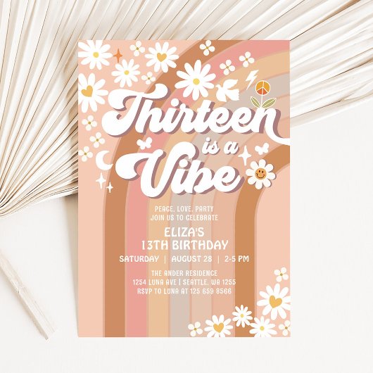 アースリーな70年代のグルーヴィーな13歳の誕生日 招待状