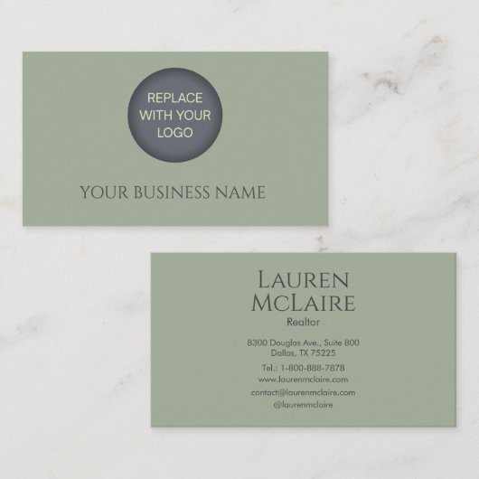 アースリーセージグリーンオーガニックモダンミニマリストロゴ 名刺 (正面/裏面)