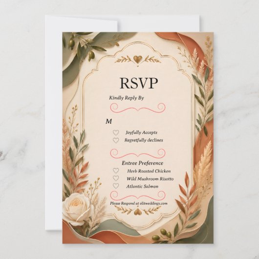 アースリー ボタニカル アーチ インビテーション RSVP カード (正面)