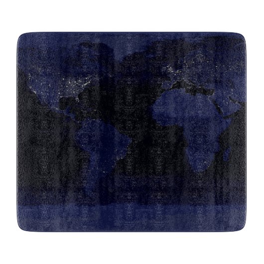 アースワールドマップシティライトアットナイトサテライト カッティングボード (正面)