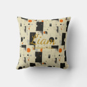 アース付きバイブ – ブラック、オレンジ、クリームジオメトリック クッション (裏面)