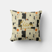 アース付きバイブ – ブラック、オレンジ、クリームジオメトリック クッション (正面)