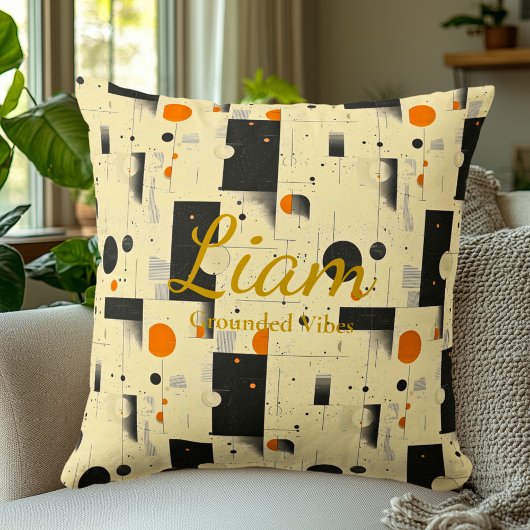 アース付きバイブ – ブラック、オレンジ、クリームジオメトリック クッション