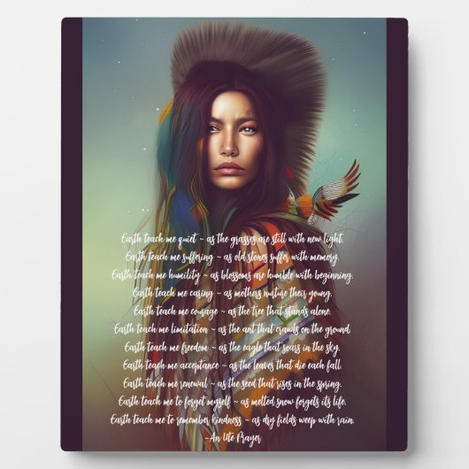 アース教えミー祈りの言葉先住民女性の卓上 フォトプラーク (正面)