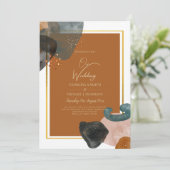アース結婚トーンズテラコッタグリーン金ゴールド抽象芸術 招待状 (スタンド正面)
