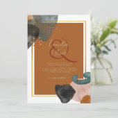 アース結婚トーンズテラコッタグリーン金ゴールド抽象芸術 招待状 (スタンド正面)