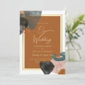 アース結婚トーンズテラコッタグリーン金ゴールド抽象芸術 招待状 (スタンド正面)