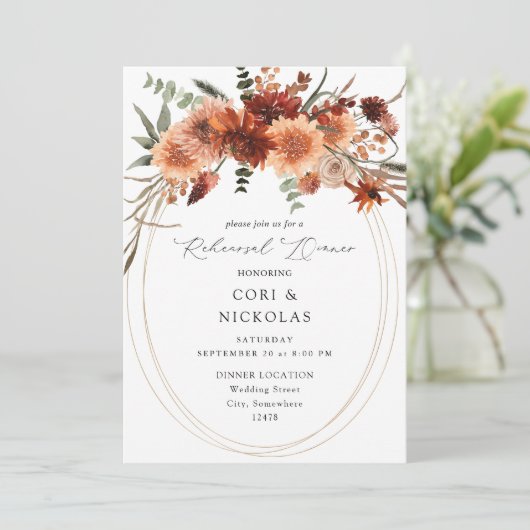 アース&素朴シャンパン花模様リハーサルディナー 招待状 (スタンド正面)