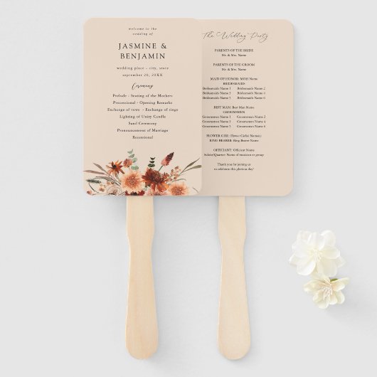 アース&素朴シャンパン花模様結婚式 プログラムB ハンドファン (正面&裏面)