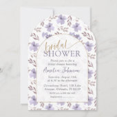 アーチかわいらしパープルフローラブライダルシャワー 招待状 (正面)