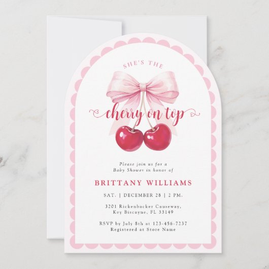 アーチさくらんぼオントップベビーシャワー招待状 招待状 (正面)